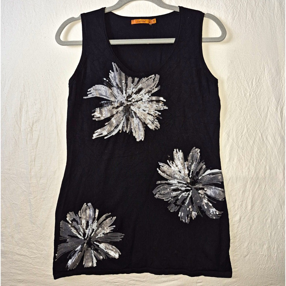 Belldini Women's Sleeveless Sweater Black Sequins Size Medium Excellent